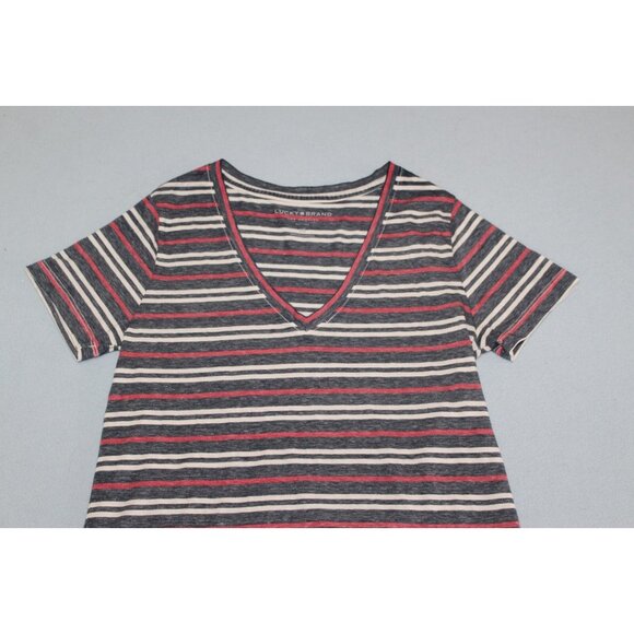 Lucky Brand Womens Multicolor Striped V Neck Short Sleeve Tee Shirt S NWT - Picture 3 of 6